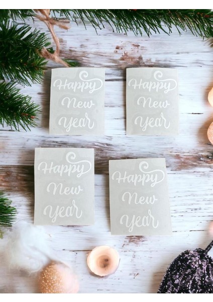 Happy New Year Beyaz Bardak Cam Etiketi 4 Adet -Yeni Yıl ETIKETI-T602 modelleri