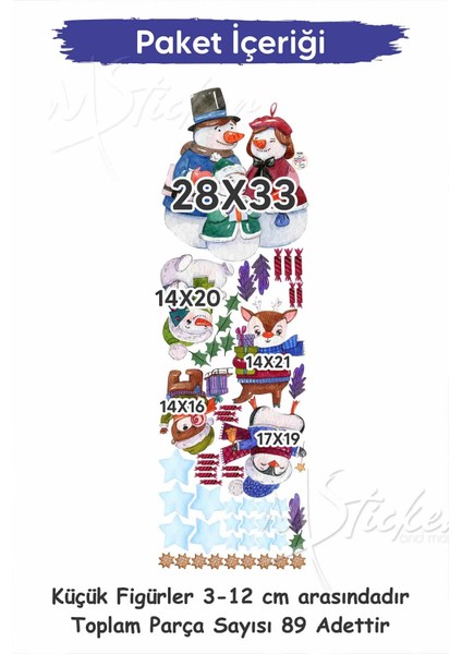 Kardan Adamlar ve Sevimli Hayvanlar Kış Sevinci, Yeni Yıl Yılbaşı Süsü Cam Duvar Sticker Seti fiyatları