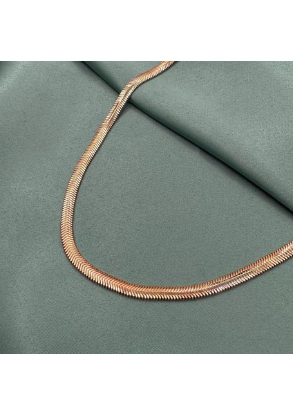 4 Mm. Balık Pulu Yılan Sırtı Rose Gold Kaplama Kadın Gümüş Zincir Kolye