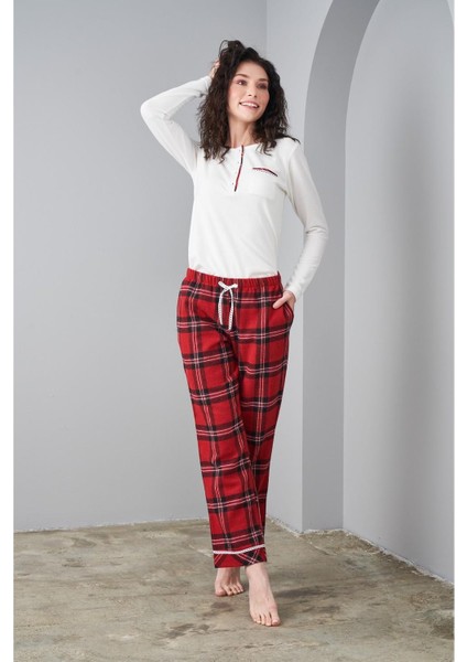 24561 Kadın Flanel Patlı Ekose Pijama Takım