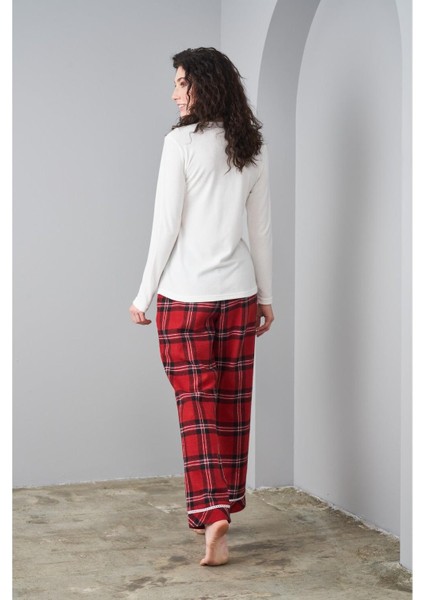 24561 Kadın Flanel Patlı Ekose Pijama Takım