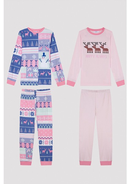Kız Çocuk Kış Temalı Kahverengi 2li Pijama Takımı