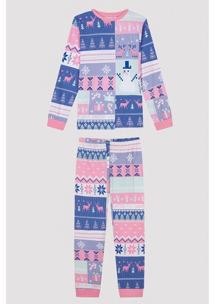 Kız Çocuk Kış Temalı Kahverengi 2li Pijama Takımı