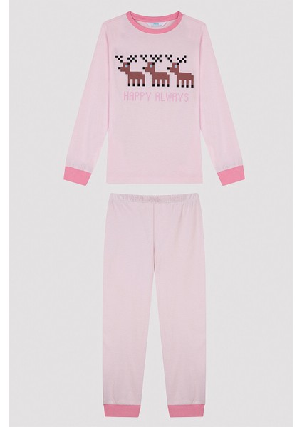 Kız Çocuk Kış Temalı Kahverengi 2li Pijama Takımı