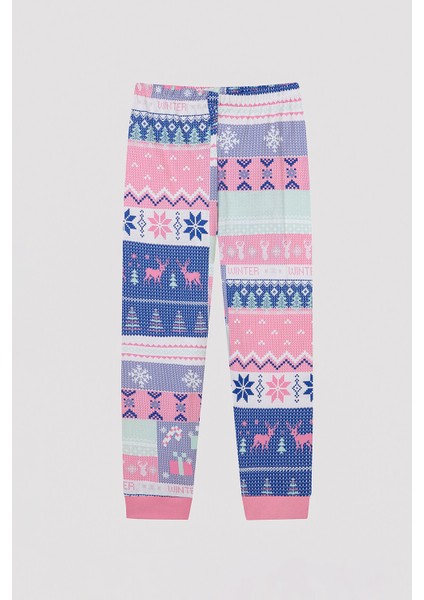 Kız Çocuk Kış Temalı Kahverengi 2li Pijama Takımı