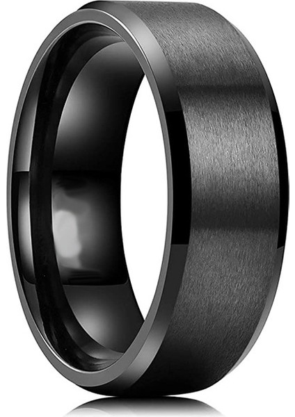 Moda Çift Yüzük Siyah-Mat Fırçalı (8mm) (Yurt Dışından)