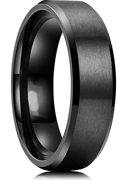 Moda Çift Yüzük Siyah-Mat Fırçalı (6mm) (Yurt Dışından)