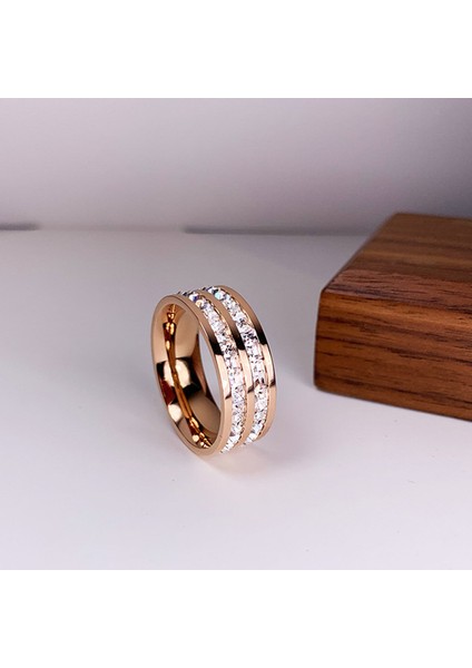 Moda Çift Yüzük Rose Gold-Çift Sıralı Kare Pırlanta (Yurt Dışından)