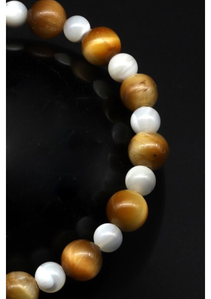 Kaplan Gözü - Sedef Doğal Taş Makrome Örme Bileklik fiyatları