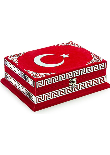 Kadife Sandıklı Ay Yıldız Türkiye Özel Tasarım Kur'an-ı Kerim Seti