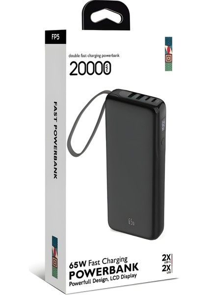 20.000MAH 65W 2xusb 2xtype-C Süper Hızlı Şarj LCD Dijital Göstergeli Şarj Aleti Powerbank