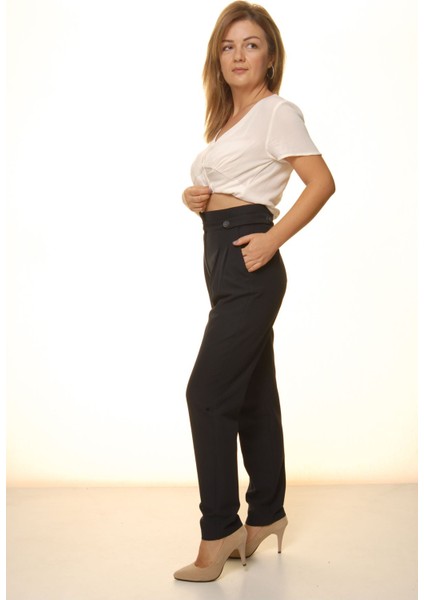 Kadın Lacivert Yüksek Bel Kumaş Pantolon 9C-4047 fiyatları