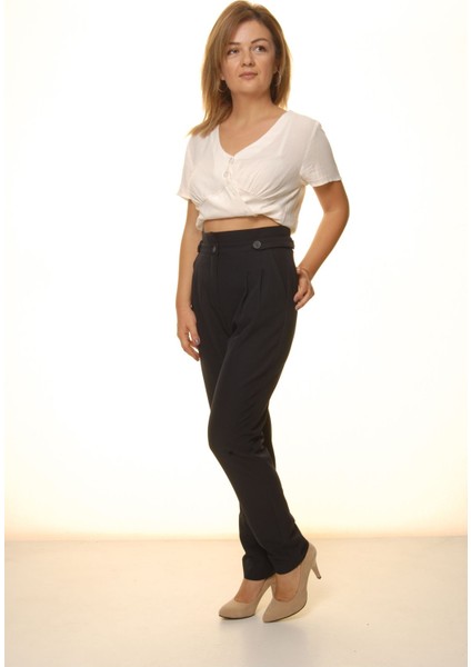 Kadın Lacivert Yüksek Bel Kumaş Pantolon 9C-4047 fırsatları