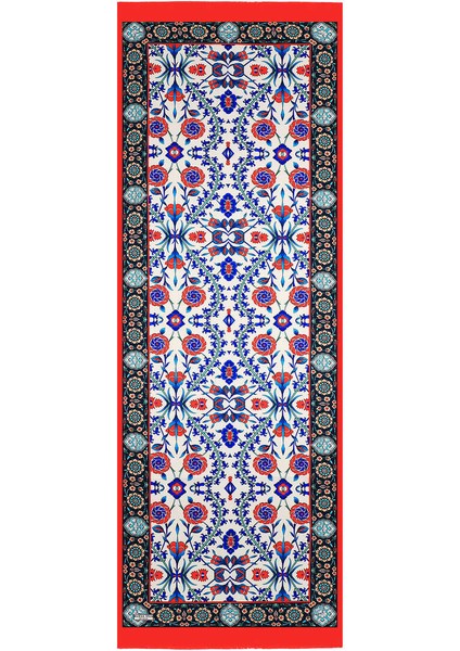 Kırmızı Lacivert Selçuk Desen Ipek Fular