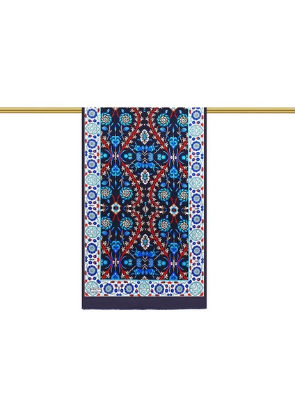 Lacivert Saks Selçuk Desen Ipek Fular