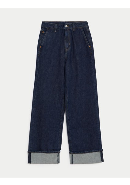 Yüksek Bel Wide Leg Jean Pantolon