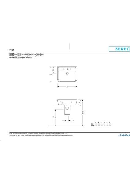 Star Lavabo 48x60 Cm Duvara Monte DE30TDS110H