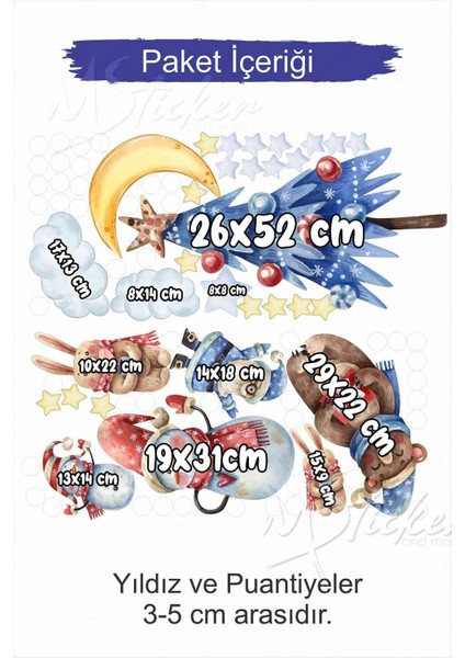 Yeni Yıl Ağacı Kardan Adamlar Puantiye ve Yıldızlar Cam Duvar Yılbaşı Süsü Sticker Seti fiyatları