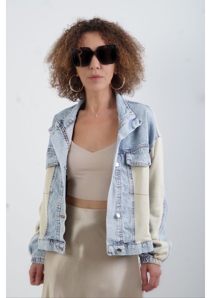 Mavi Bej Garnili Denim Ceket