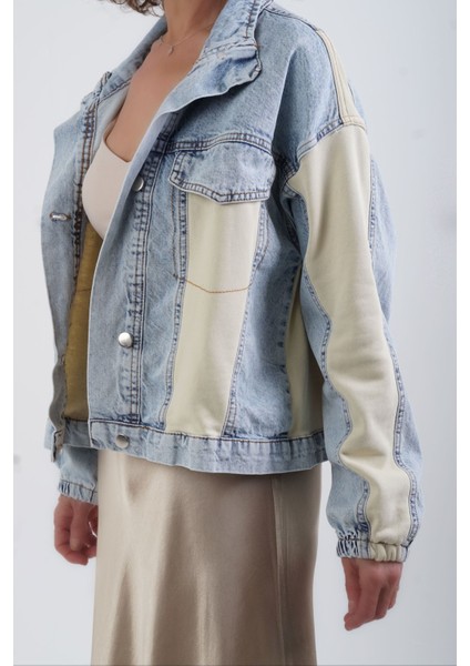 Mavi Bej Garnili Denim Ceket