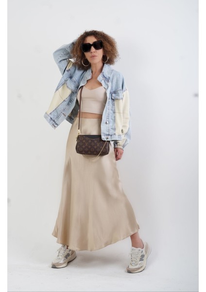 Mavi Bej Garnili Denim Ceket