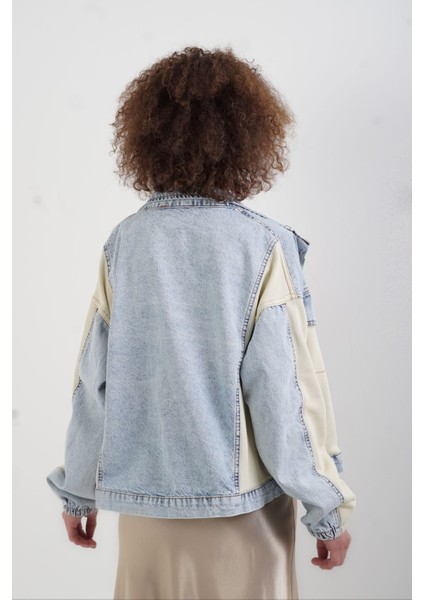 Mavi Bej Garnili Denim Ceket