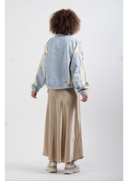 Mavi Bej Garnili Denim Ceket