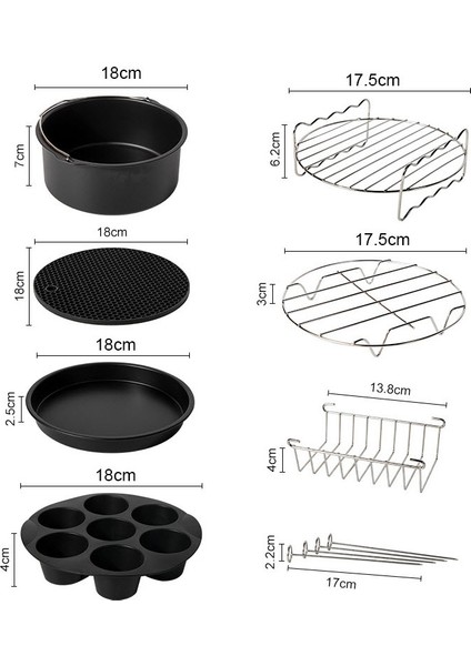 Air Fritöz Aksesuarları 7 Inç (18 cm Çap) 8'li Pişirme Seti (Yurt Dışından)