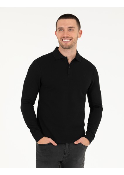 Pierre Cardin Erkek Siyah Slim Fit Basic Sweatshirt 50276035-VR046