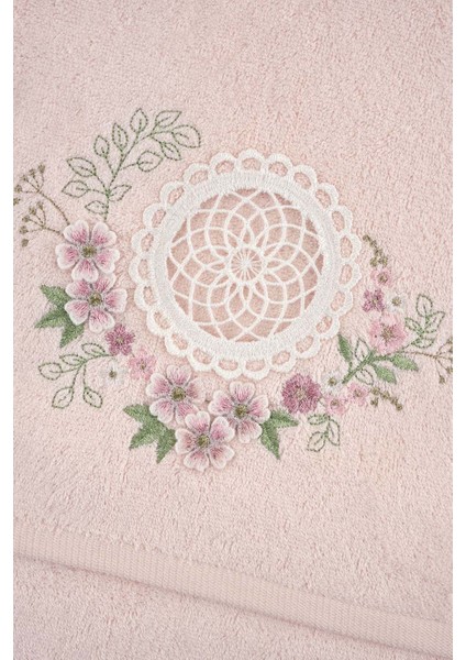 Nıl Bambu Nakıslı Havlu Pudra 30X50