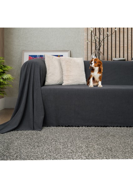 Kaymaz Koltuk Örtüsü Çift Taraflı Mikrofiber Şönil 175x300 cm Antrasit – Kedi Köpek ve Çocuk Dostu