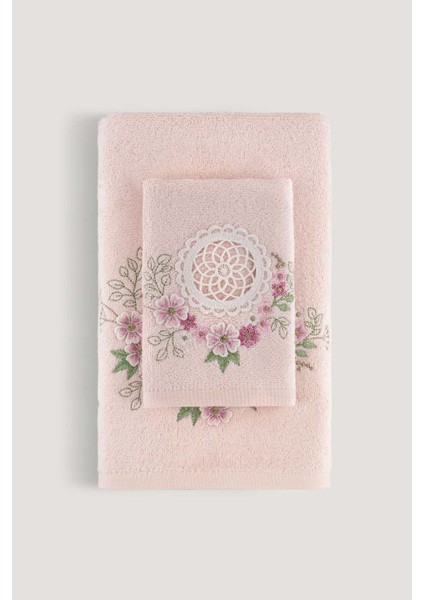 Nıl Bambu Nakıslı Havlu Pudra 30X50