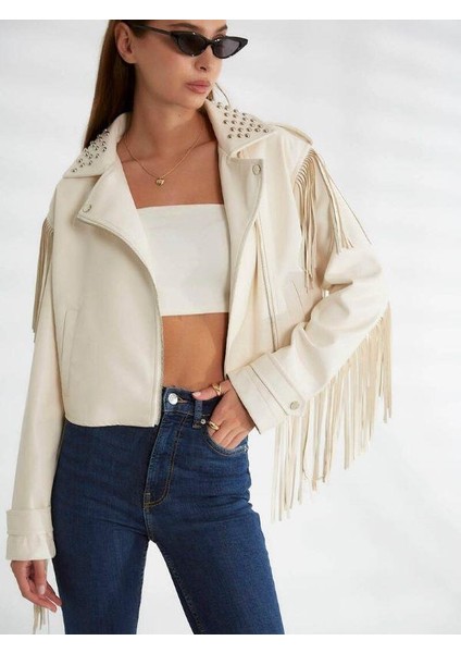 99069 Droplu Deri Ceket Ekru fiyatları