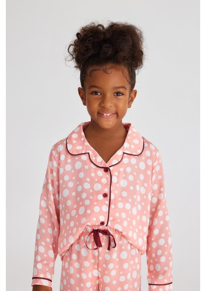 Katia & Bony Infınıty Dots Kız Çocuk Saten Pijama Üst Gül Pembe