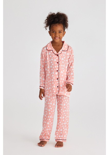 Infınıty Dots Kız Çocuk Saten Pijama Üst Gül Pembe