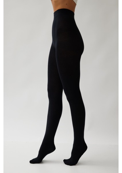 Pamuklu Düz Kadın Külotlu Çorap Siyah