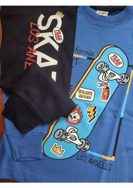 Uzun Kollu Pamuk ,kaykay Temalı Erkek Çocuk Pijama Takımı
