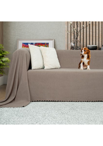 Kaymaz Koltuk Örtüsü Çift Taraflı Mikrofiber Şönil 175x300 cm Kapuçino – Kedi Köpek ve Çocuk Dostu