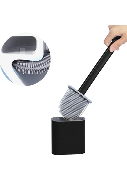 Tpr Silikon Tuvalet Fırçası ve Oturağı, Çıkarılabilir Uzun Saplı Tuvalet Fırçası, Damlama Filtresi Tabanlı Zemin/duvar Montajı (Siyah) (Yurt Dışından)