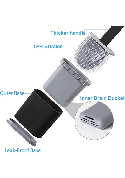 Tpr Silikon Tuvalet Fırçası ve Oturağı, Çıkarılabilir Uzun Saplı Tuvalet Fırçası, Damlama Filtresi Tabanlı Zemin/duvar Montajı (Siyah) (Yurt Dışından) modelleri