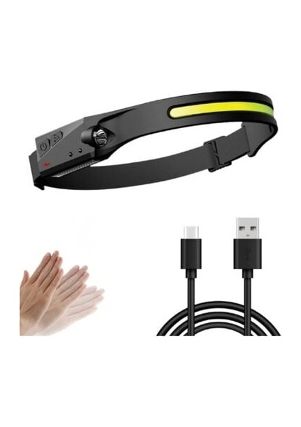 Far, LED Çalışan Far, Balıkçılık Farı, USB Far 350 Lümen Cob LED Far 80G Ipx4 Su Geçirmez Hareket Sensörlü Kafa Lambası (Siyah) (Yurt Dışından)