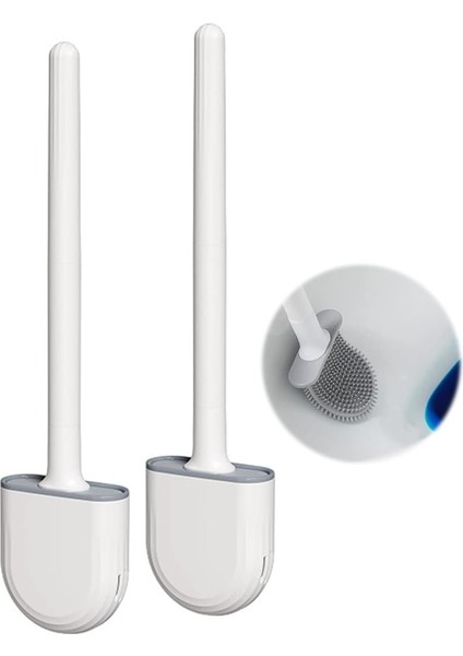 Tuvalet Fırçası, (2 Adet) Silikon Tuvalet Fırçası, Tuvalet Süpürgesi ve Yumuşak Kıllı, Kaymaz Saplı Tutucular - Hızlı Temizleme ve Kurutma (Yurt Dışından)