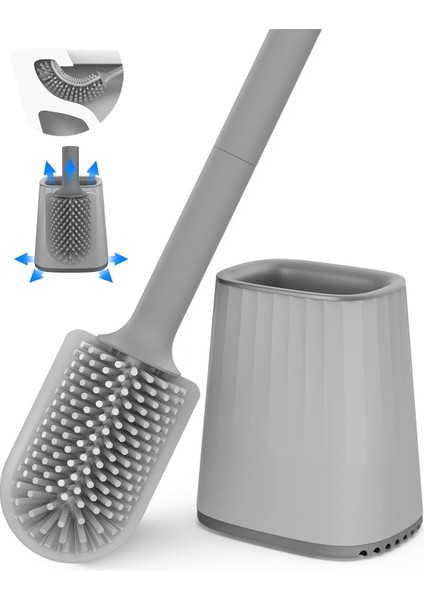 Tuvalet Fırçası, Duvara Montajlı ve Yer Standlı Silikon Tuvalet Fırçası Seti, Çift Taraflı Temizleme Fırçası Başlığı, Uzun Saplı ve Kablı (Yurt Dışından)