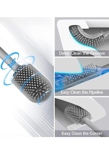 Tuvalet Fırçası, Duvara Montajlı ve Yer Standlı Silikon Tuvalet Fırçası Seti, Çift Taraflı Temizleme Fırçası Başlığı, Uzun Saplı ve Kablı (Yurt Dışından) fiyatları