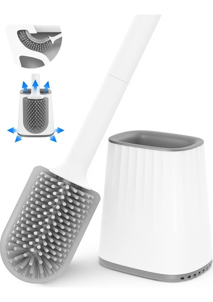 Tuvalet Fırçası, Duvara Montajlı ve Yer Standlı Silikon Tuvalet Fırçası Seti, Çift Taraflı Temizleme Fırçası Başlığı, Uzun Saplı ve Kablı (Yurt Dışından)