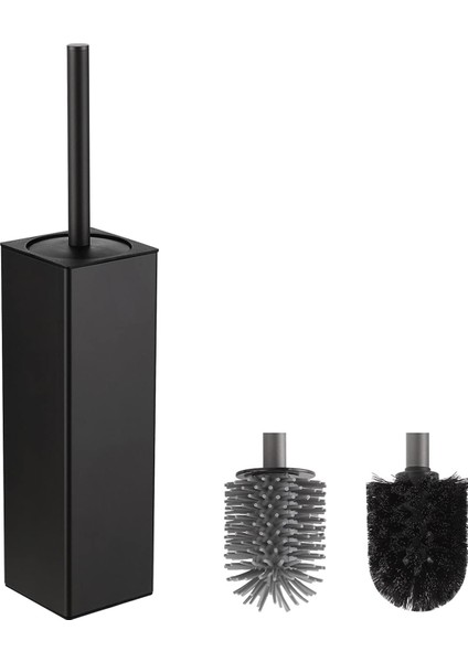 Siyah Tuvalet Fırçası ve Büyü Silikon Tuvalet Fırçası, Banyo Için 2 Fırça Başlığıyla, Kare (Yurt Dışından)