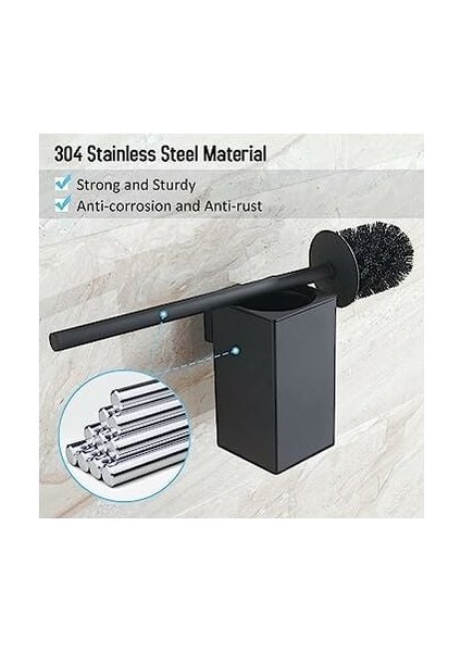 (SIYAH)304 Paslanmaz Çelik Kare Duvara Monte Tuvalet Fırçalığı, 1 Fırça Başlıklı (Yurt Dışından) modelleri