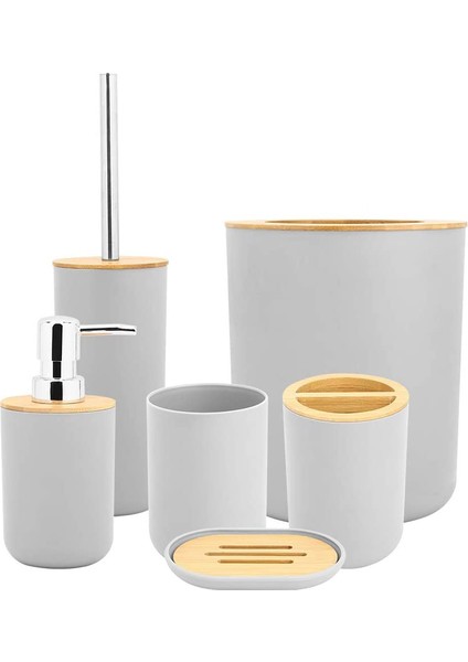 Banyo Için Bambu ve Ahşap Banyo Aksesuarları Seti, Tuvalet Fırçası, Sabunluk, Diş Fırçalığı, Sabun Tumbler, Çöp Kovası 6 Adet (Yurt Dışından) fiyatları