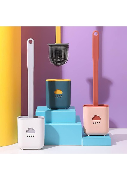 2'li Tuvalet Fırçası Seti, Tuvalet Fırçası ve Tutacağı, Hızlı Kuruyan Silikon Tuvalet Fırçası, Askılı Silikon Tuvalet Fırçası Seti (Gri + Pembe) (Yurt Dışından)