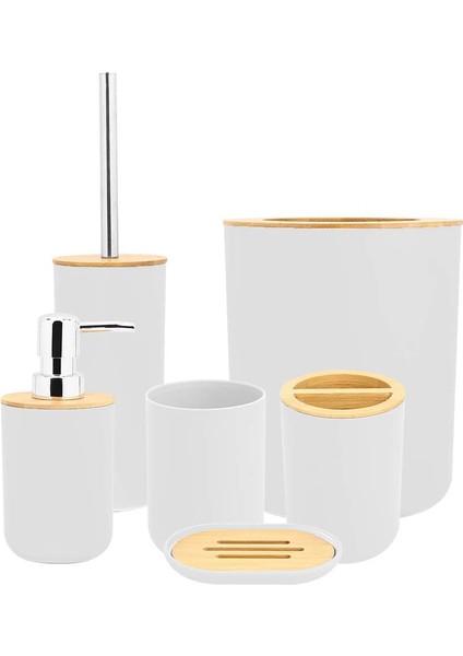 Banyo Için Bambu ve Ahşap Banyo Aksesuarları Seti, Tuvalet Fırçası, Sabunluk, Diş Fırçalığı, Sabun Tumbler, Çöp Kovası 6 Adet (Yurt Dışından) fiyatları